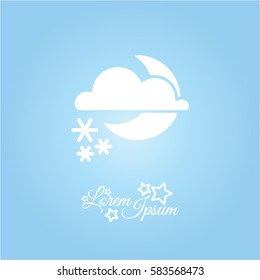 Web icon. Moon, clouds and snow. Night snow