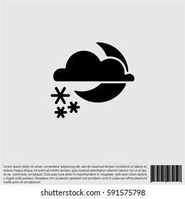 Web icon. Moon, clouds and snow. Night snow