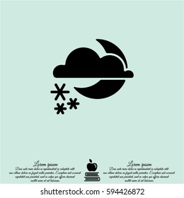 Web icon. Moon, clouds and snow. Night snow