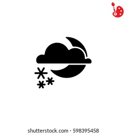 Web icon. Moon, clouds and snow. Night snow