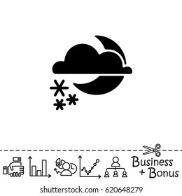 Web icon. Moon, clouds and snow. Night snow