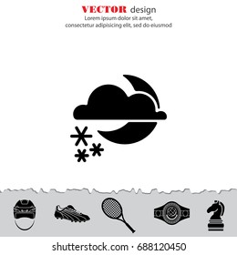Web icon. Moon, clouds and snow. Night snow