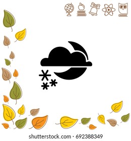Web icon. Moon, clouds and snow. Night snow