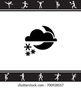 Web icon. Moon, clouds and snow. Night snow