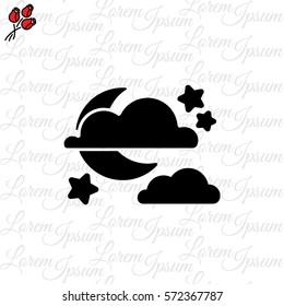 Web icon. Moon, clouds and stars. Night icon