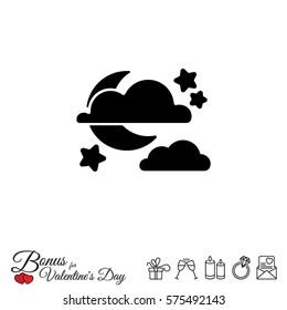 Web icon. Moon, clouds and stars. Night icon