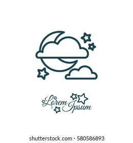 Web icon. Moon, clouds and stars. Night icon