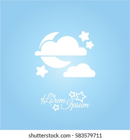 Web icon. Moon, clouds and stars. Night icon
