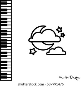 Web icon. Moon, clouds and stars. Night icon