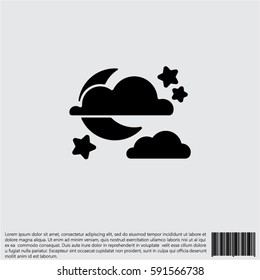 Web icon. Moon, clouds and stars. Night icon