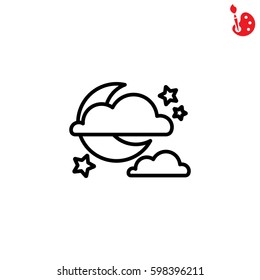 Web icon. Moon, clouds and stars. Night icon