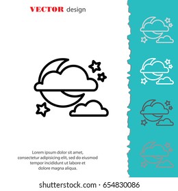 Web icon. Moon, clouds and stars. Night icon
