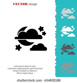 Web icon. Moon, clouds and stars. Night icon