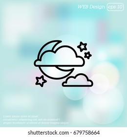 Web icon. Moon, clouds and stars. Night icon