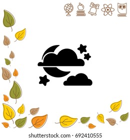 Web icon. Moon, clouds and stars. Night icon