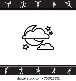 Web icon. Moon, clouds and stars. Night icon