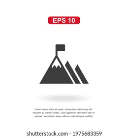 web icon Mountain with flag sign isolated on white background. Simple vector illustration.