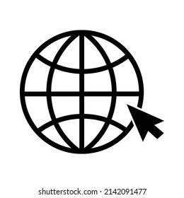 Web icon with mouse pointer. Vector illustration of internet symbol isolated on white background. Globe with arrow sign. World wide web concept. Template design. Browser pictogram for app, banner, UI.