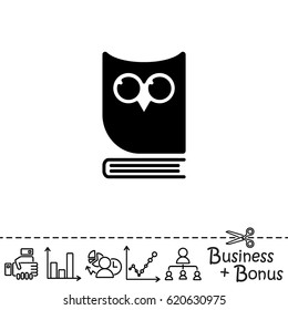 Web icon. Owl on the book, logo, education emblem
