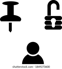 Web icon, pin, open padlock, man, good for icon vector illustrator design, black and white