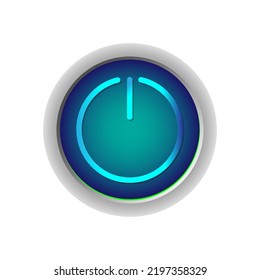 Web icon push button power. Vector glossy brushed metal blue power button on white background.