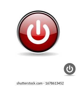 Web icon push. Red power button icon on a white background.  Vector 3d illustration.