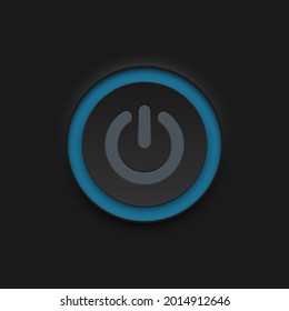 web icon push-button power. There is an aqua blue glow bar around the gray-black button. Minimal style concept.