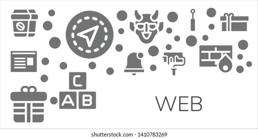 web icon set. 11 filled web icons.  Collection Of - Coffee, Gps, Newspaper, Alarm bell, Gift, Paint roller, Hannya, Abc, Mirror, Firewall