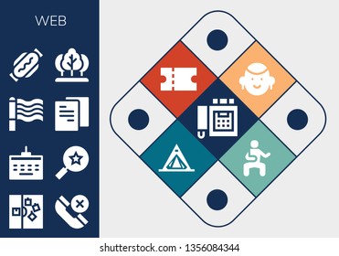 web icon set. 13 filled web icons.  Collection Of - Fax, Note, Phone, Keyboard, Favorites, Rainbow, File, Hot dog, Tree, Avatar, Coupon, Tent, Martial arts