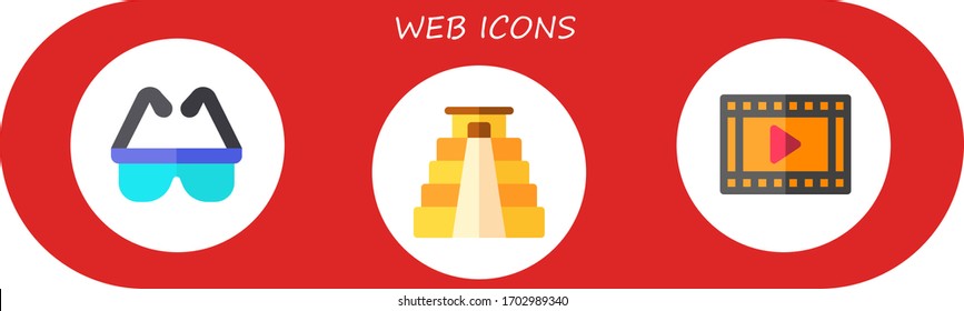 web icon set. 3 flat web icons.  Simple modern icons such as: safety, pyramid, film