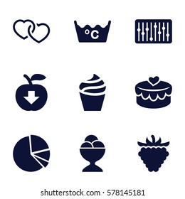 web icon. Set of 9 web filled icons such as cream, laundry, ice cream ball, raspberry, heart, heart lock, slider, pie chart