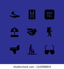 web icon set with air mattress, hostel and airplane vector icons for web and graphic design