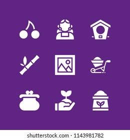 web icon set  with bird house, fertilizer and cherries vector icons for web and graphic design