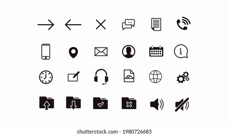 Web Icon Set. Set of black and white flat simple illustrations for a website