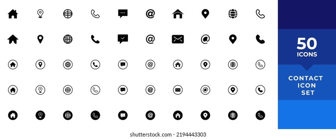 Conjunto de iconos Web. Icono de información de contacto de tarjeta de visita. Conjunto de iconos de Contacto

