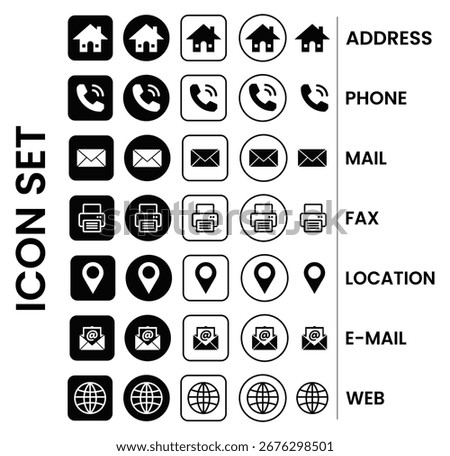 Web icon set, business card icon concept, address, phone, mail, fax, location, e-mail, web and website icon vector symbol for contact us