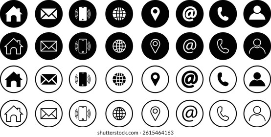 Web icon set. Business vector for company. Website icons. Phone, name, website, address, location, mobile and mail logo symbol sign pack isolated collection. Contact information for business cards.