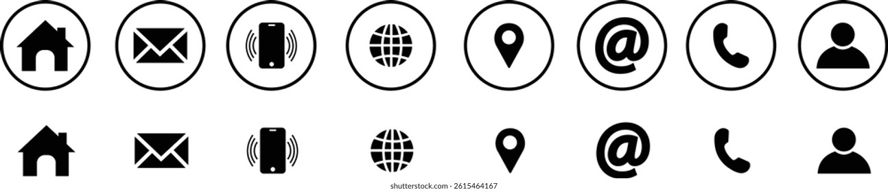 Web icon set. Business vector for company. Website icons. Phone, name, website, address, location, mobile and mail logo symbol sign pack isolated collection. Contact information for business cards.