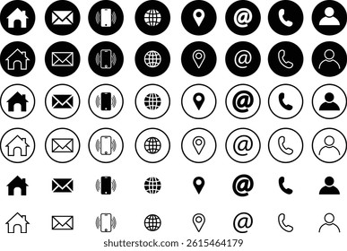 Web icon set. Business vector for company. Website icons. Phone, name, website, address, location, mobile and mail logo symbol sign pack isolated collection. Contact information for business cards.
