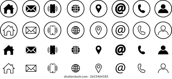 Web icon set. Business vector for company. Website icons. Phone, name, website, address, location, mobile and mail logo symbol sign pack isolated collection. Contact information for business cards.