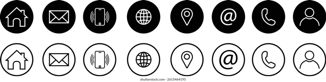 Web icon set. Business vector for company. Website icons. Phone, name, website, address, location, mobile and mail logo symbol sign pack isolated collection. Contact information for business cards.