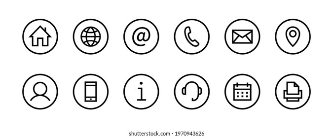 Web icon set. Web buttons. Website contact icons vector. Contacts icons. Editable Stroke. Vector