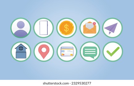 Web icon set. Web buttons. Website contact icons vector. Contacts icons.on blue background.Vector Design Illustration.