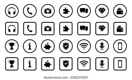 Web icon set. Call, email, address, globe, chat, message, mail, telephone, information, support, search, website, icon. Contact and web icons set. Website set icon vector.