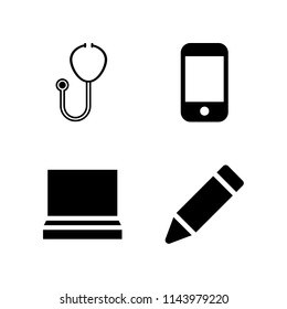 web icon set with cardiology tool, smartphone and laptop vector icons for web and graphic design