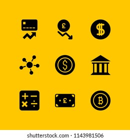 web icon set with coin, pound and bitcoin vector icons for web and graphic design