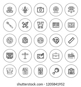 Web icon set. collection of 25 outline web icons with badge, book signing, briefcase, binoculars, computer, direction, eye, graphic tablet, laptop icons. editable icons.