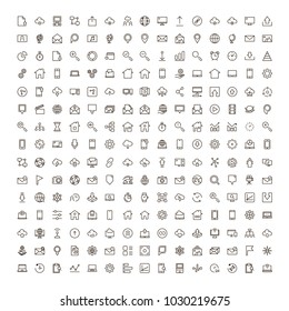 Web icon set. Collection of high quality outline website pictograms in modern flat style. Black internet symbol for web design and mobile app on white background. Social media line logo.