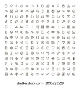 Web icon set. Collection of high quality outline website pictograms in modern flat style. Black internet symbol for web design and mobile app on white background. Social media line logo.