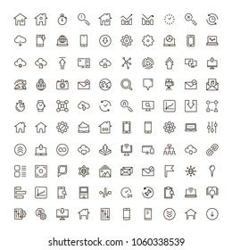Web icon set. Collection of high quality outline website pictograms in modern flat style. Black internet symbol for web design and mobile app on white background. Social media line logo.